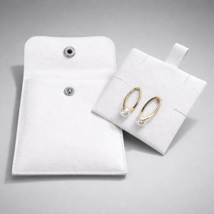 12 étuis en suédine avec support bijoux 8x8cm - Blanc
