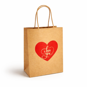 12 petits sacs kraft brun motif cœur rouge 12x7x17cm