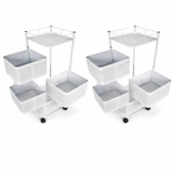 Lote de 2 carros cuadrados de metal blanco - 4 cajones giratorios - Diseño profesional