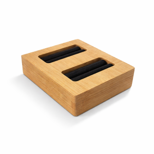 Mini plateau pour 2 bagues en bois et simili cuir noir