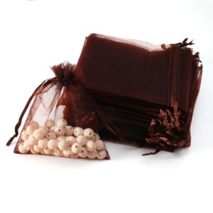 100 grandes bourses organza de couleur marron chocolat 20x30cm - 7026 