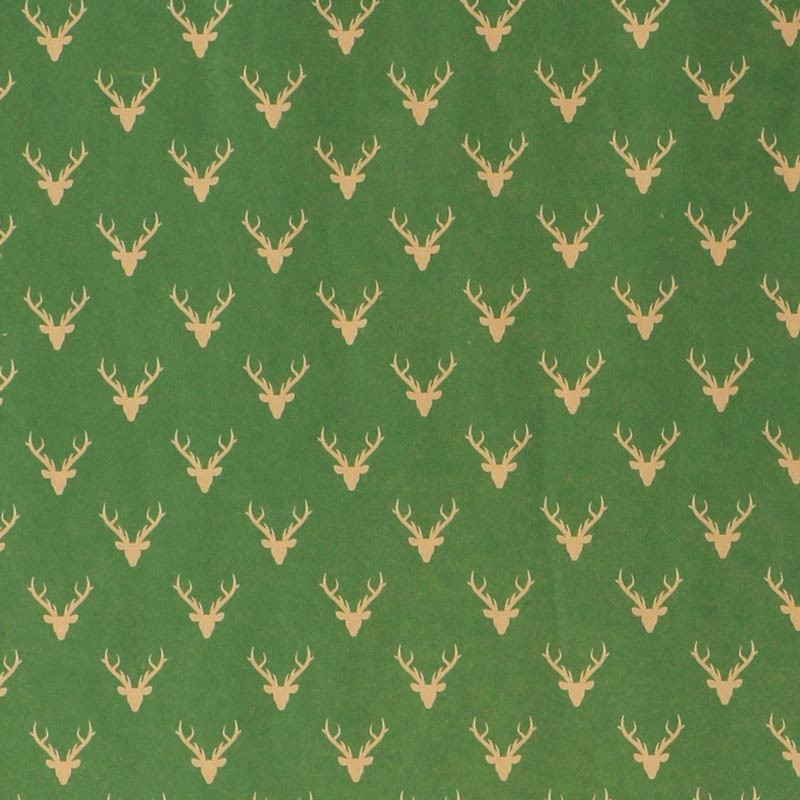 Lot de 2 rouleaux de papier cadeaux vert motif tête de rennes 70x100cm