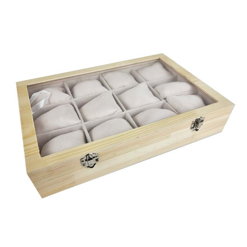 Mallette à coussins pour 12 bracelets ou montres en bois et suédine beige - 17122