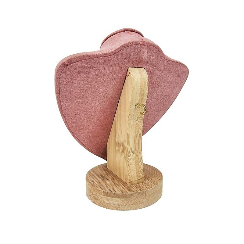 Grand buste en bois et suédine rose 28cm