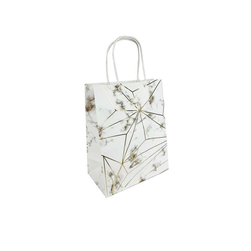 12 minibolsas de regalo de papel kraft blanco marmolado con motivos dorados, 12 x 7 x 17 cm