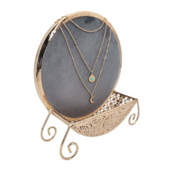 Joyero de metal dorado y terciopelo gris antracita