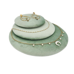 Lote de 3 estuches decorativos de terciopelo verde almendra