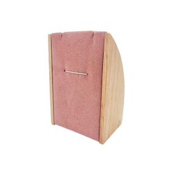 Mini soporte rectangular para collares de madera y ante rosa