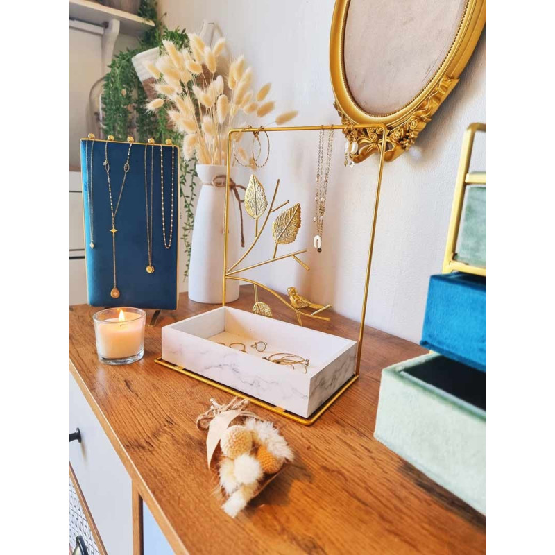 Petit porte bijoux vide poche en metal doré et bois effet marbré
