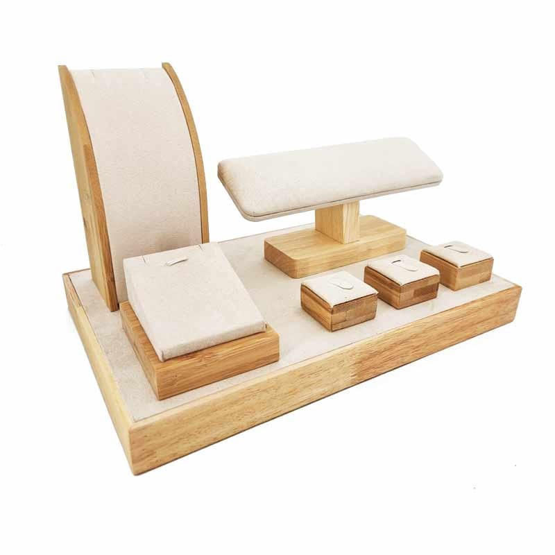 Petit plateau nu de présentation vitrine en bois et en suédine beige crème - 18020