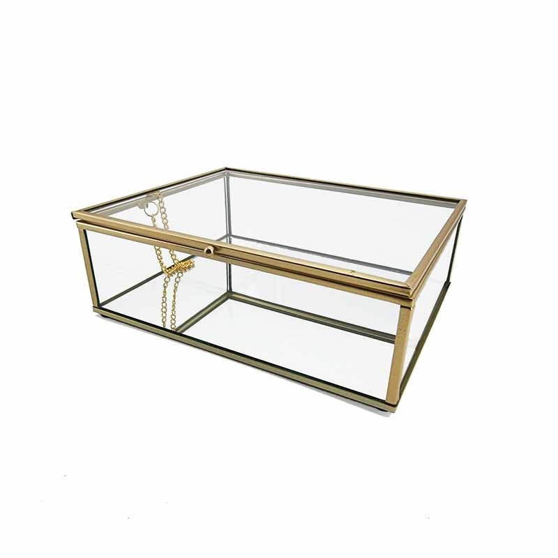 Grande boîte à bijoux en métal doré et en verre fond miroir 25x17.5x8.5cm-11646