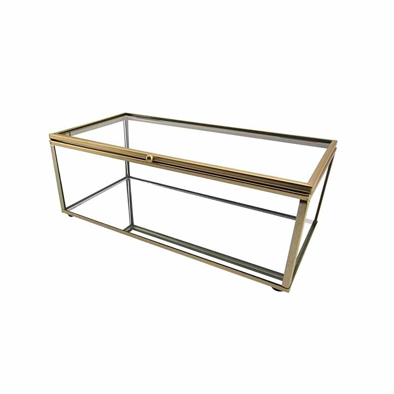 Coffret à bijoux en métal doré et en verre 21.5x10.5x7.5cm
