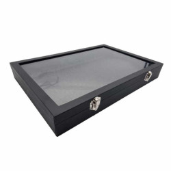 Lote de 5 maletines con tapa de cristal para pulseras de símil piel negra
