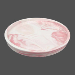 Bandeja redonda grande de cerámica con efecto marmolado rosa claro
