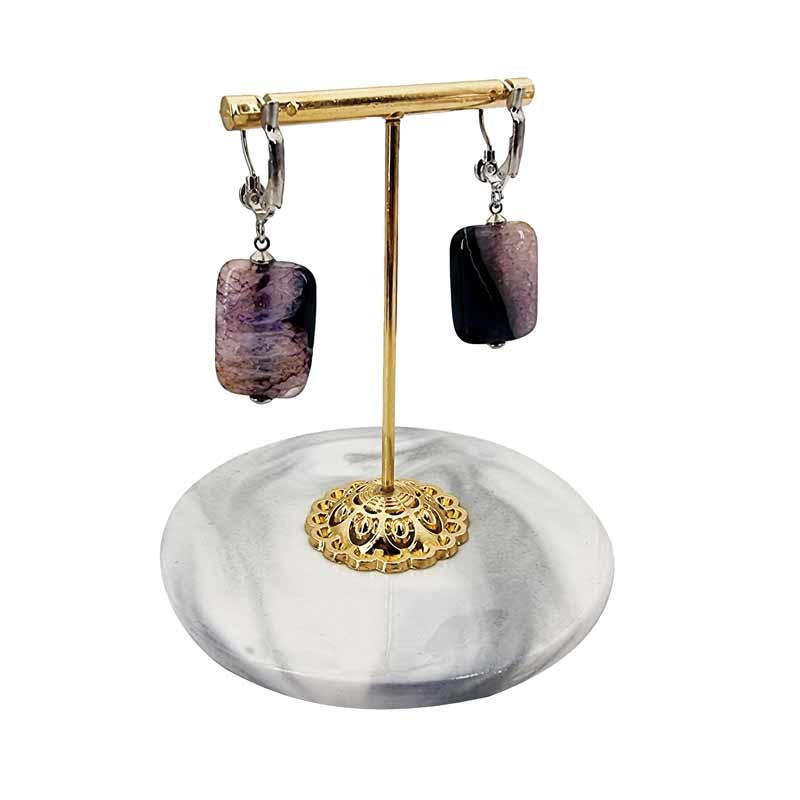 Mini plateau rond de présentation à bijoux en céramique marbré gris