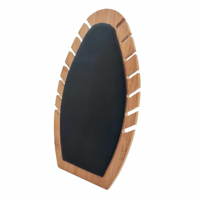 Expositor para joyas ovalado para collares de madera y símil piel negra