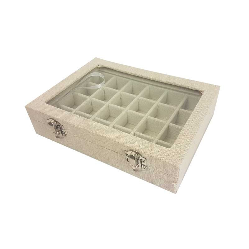 Lot de 5 petites mallettes vitrées 24 minis casiers en coton beige naturel - 17054x5