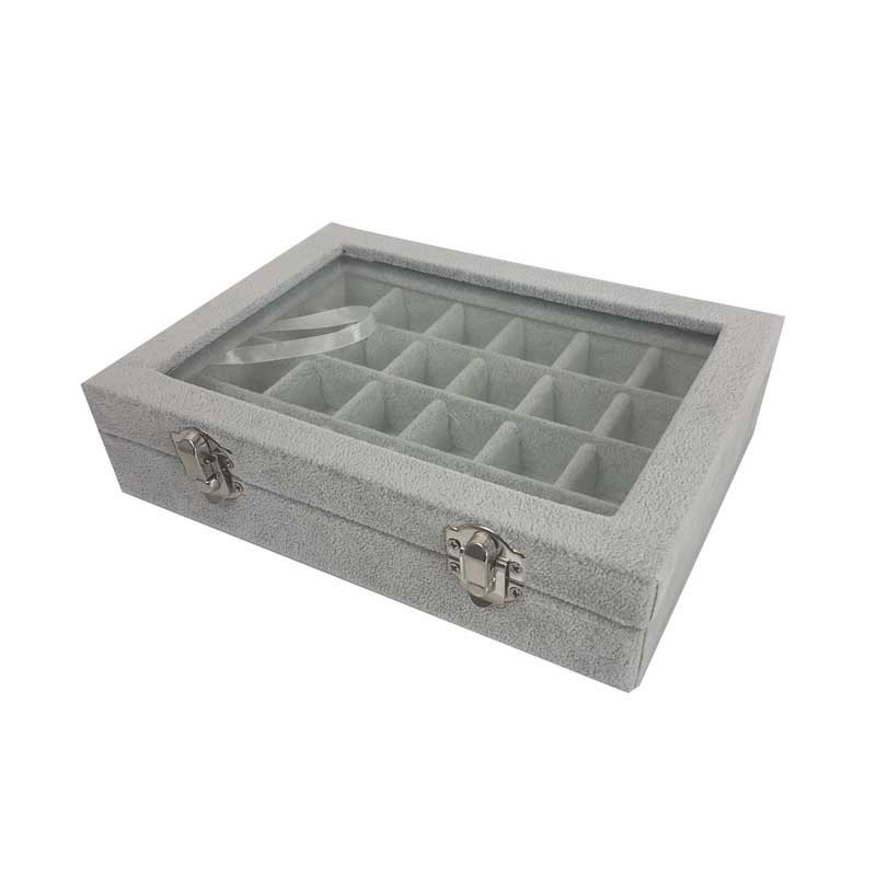 Lot de 5 petites mallettes vitrées 24 minis casiers en velours gris - 17058x5