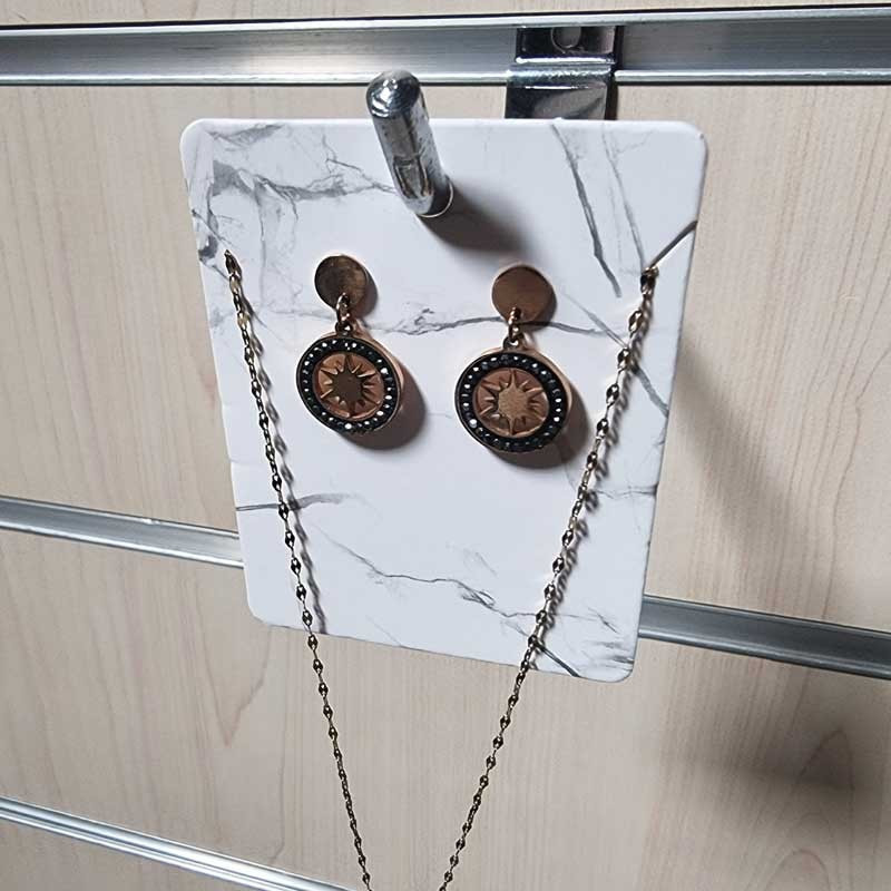 Lote de 100 soportes pequeños para joyas de cartón blanco con efecto marmolado de 6 x 7,5 cm