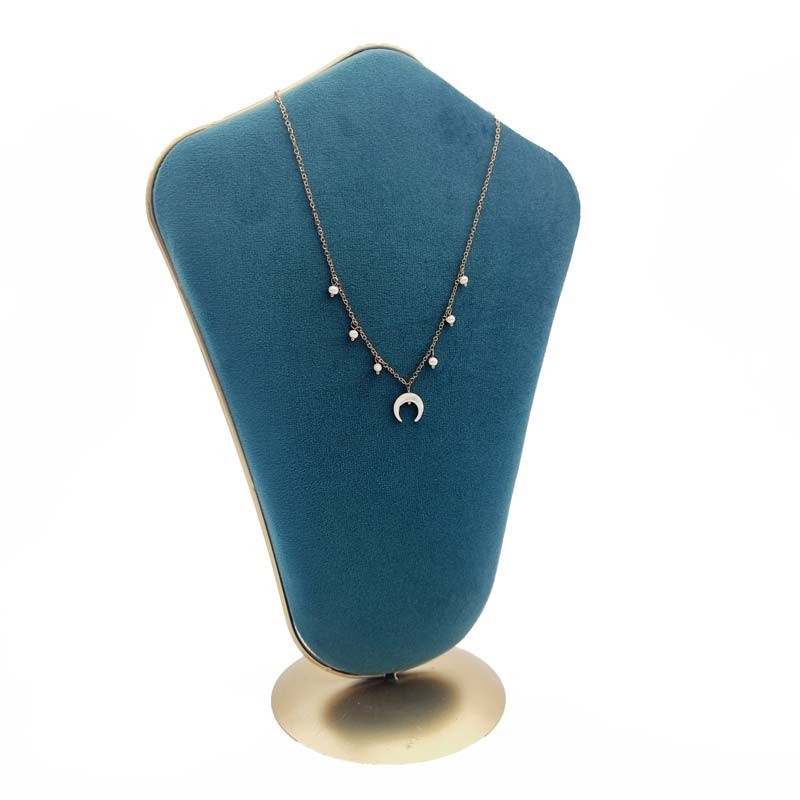 Buste bijoux en métal doré et velours bicolore rose poudré et bleu canard-19036