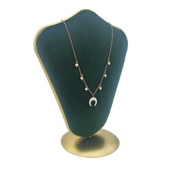 Busto para joyas de metal dorado y terciopelo bicolor verde almendra y verde oscuro