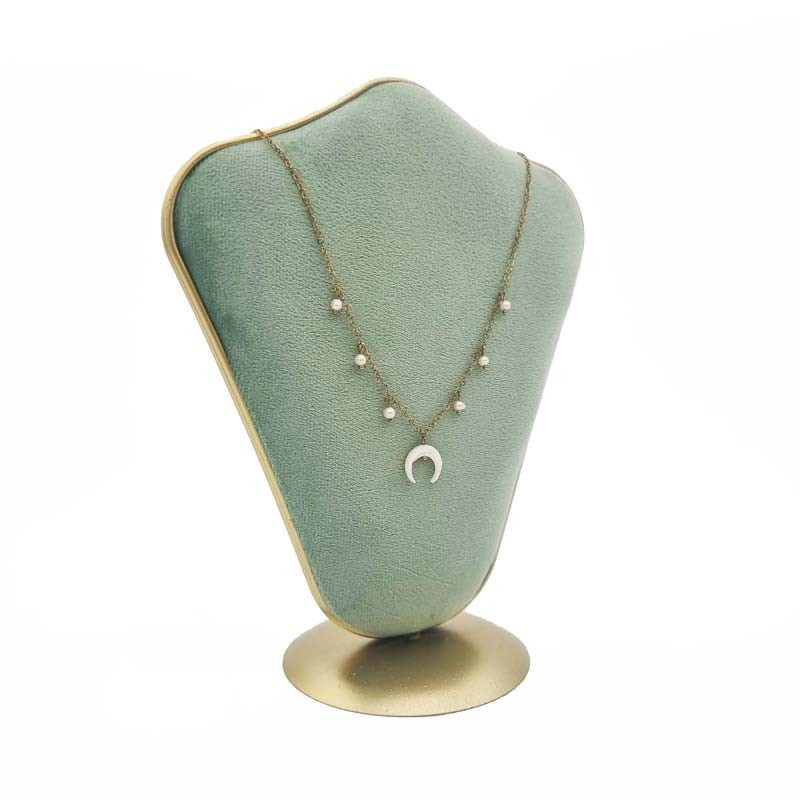 Buste bijoux en métal doré et velours bicolore vert amande et vert foncé
