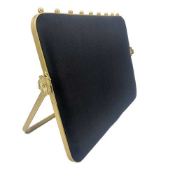 Gran soporte para collares inclinado de metal dorado y terciopelo bicolor gris ratón y negro