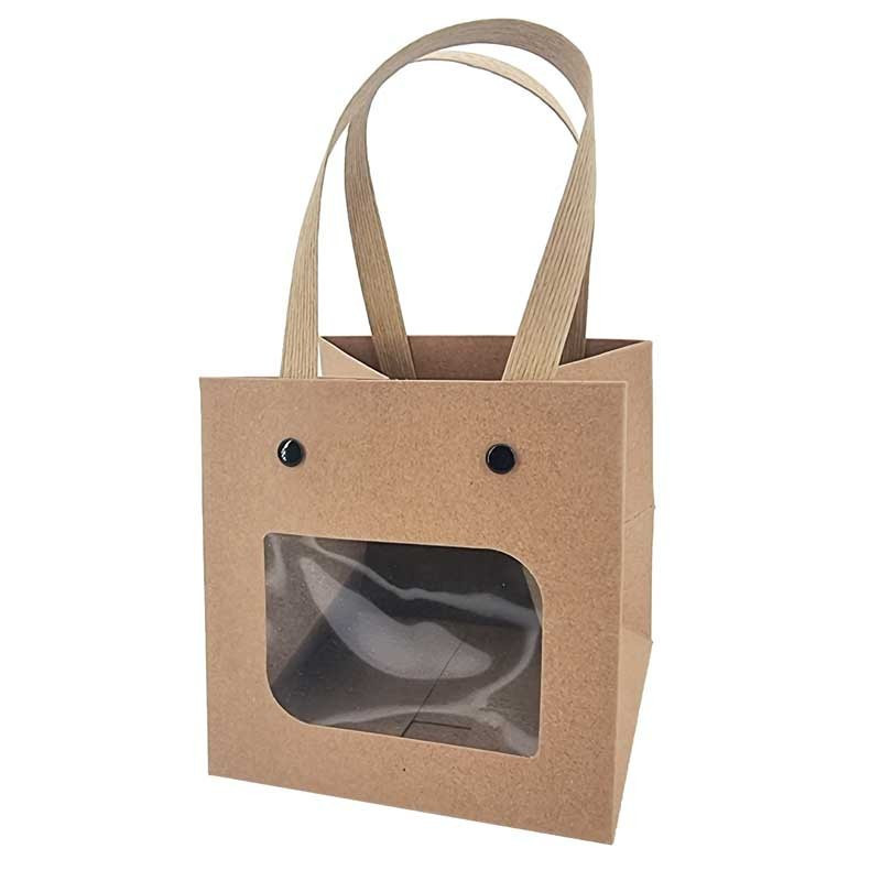 6 sacs cadeaux cartonnés pour fleurs - 15x15x15cm - kraft brun