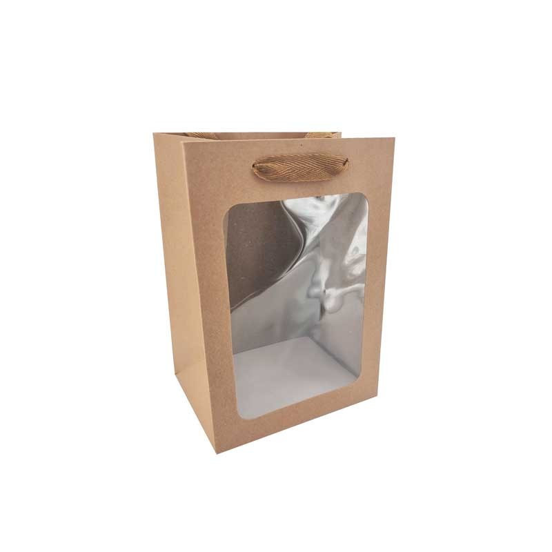 12 bolsas de regalo con ventana - 18 x 13 x 25 cm - kraft marrón