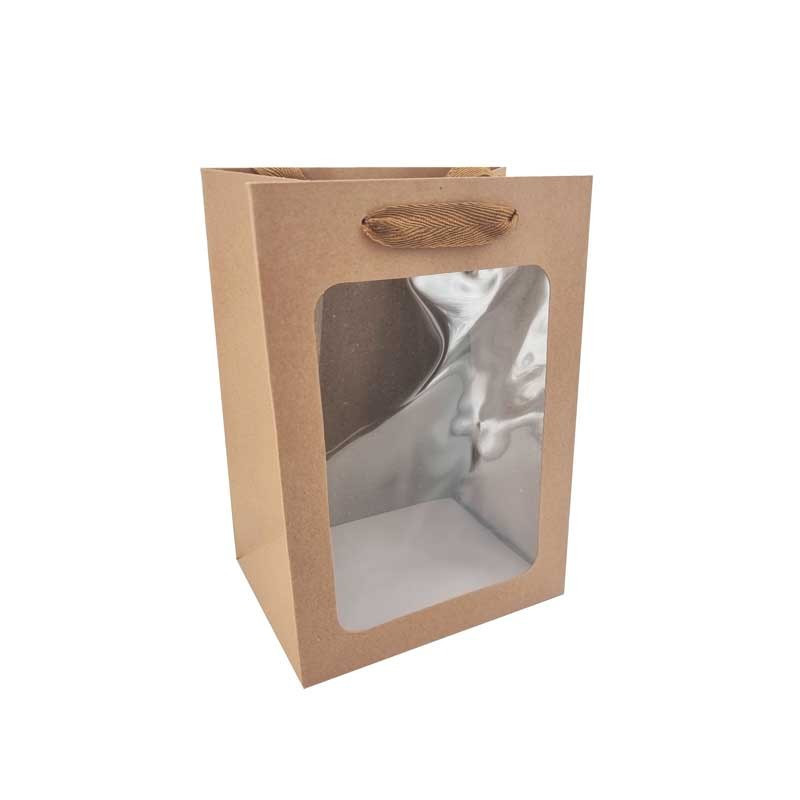 Lote de 12 bolsas de regalo con ventana - 20 x 16 x 30 cm - marrón kraft