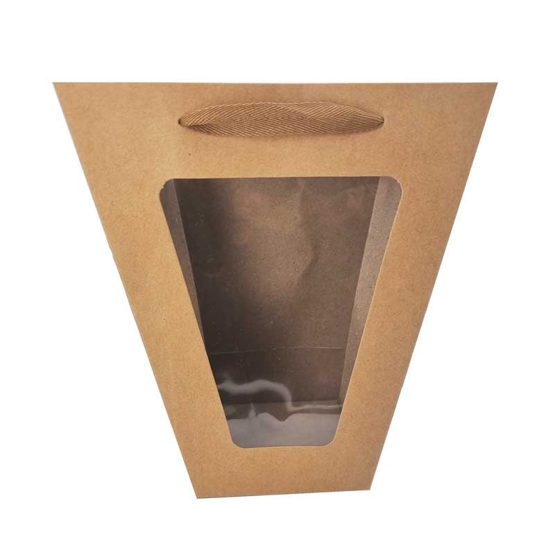 12 petits sacs cadeaux à fenêtre en forme de trapèze 18x10x20cm - kraft