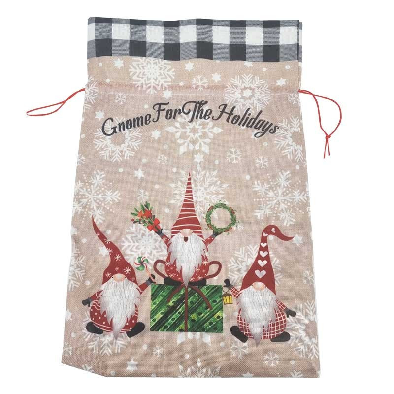 1 grand sac bourse en toile de jute motif de noël à carreaux noirs