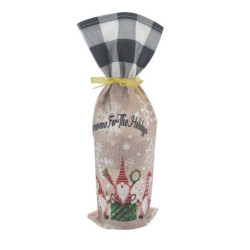 1 bolsa de yute para botella con motivo de navidad de cuadros negros