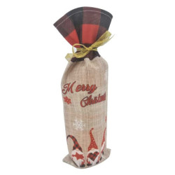 1 bolsa de yute para botella con motivo de navidad de cuadros rojos