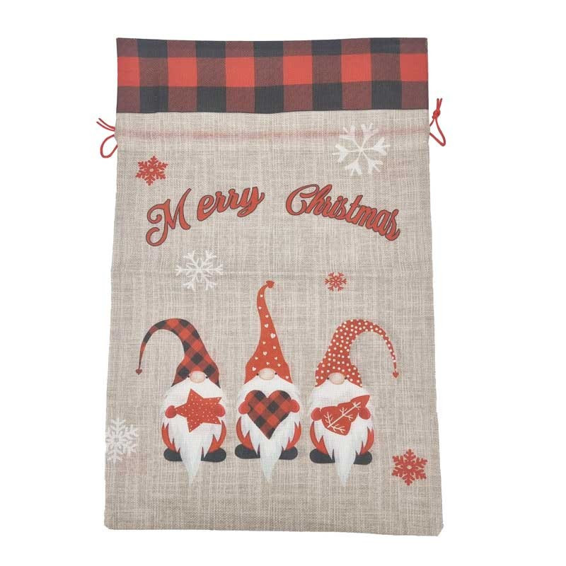 1 grand sac bourse en toile de jute motif de noël à carreaux rouges