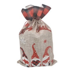 1 bolsa grande de yute con motivo de navidad de cuadros rojos