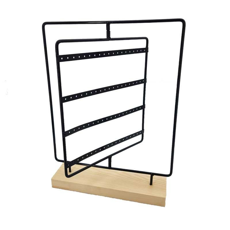 Porte boucles d'oreilles en métal noir sur socle en bois 36 paires - 11950