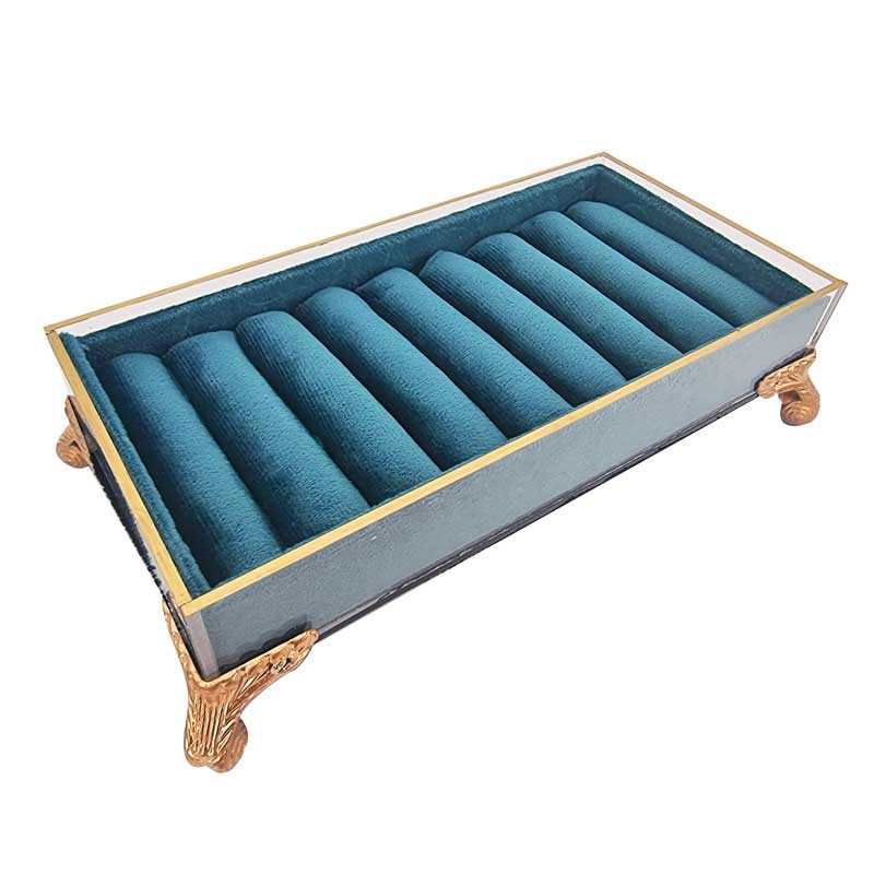 Baguier style baroque en velours bleu canard et métal doré