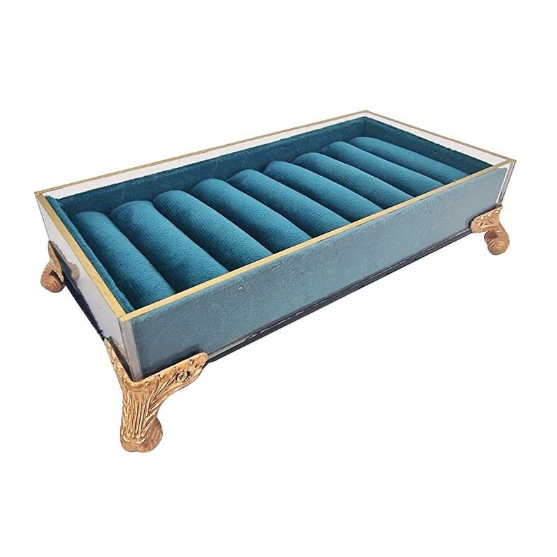 Baguier style baroque en velours bleu canard et métal doré
