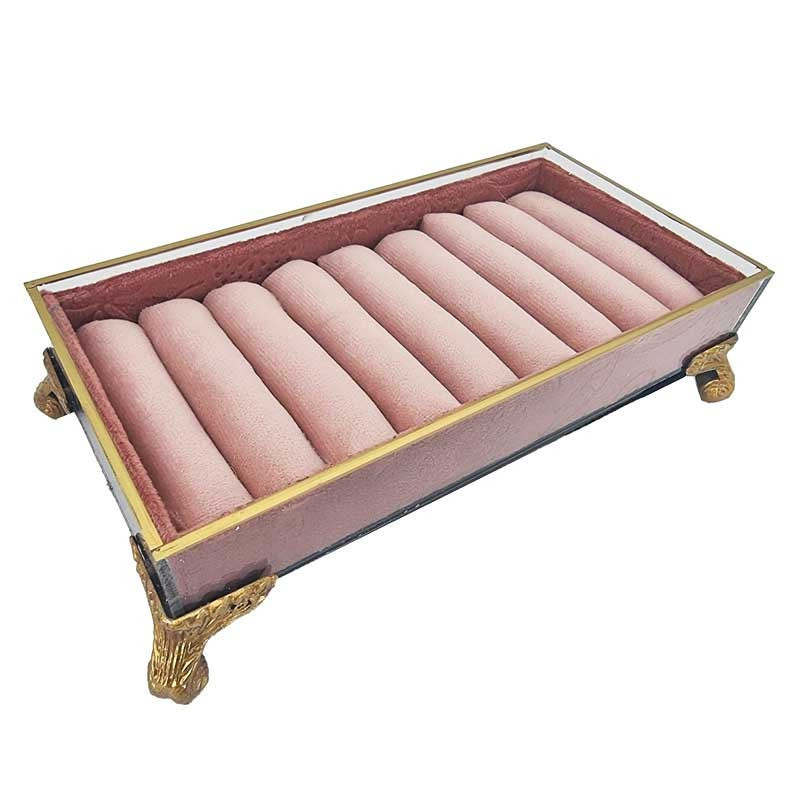 Baguier style baroque en velours rose et métal doré