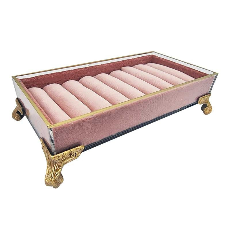 Baguier style baroque en velours rose et métal doré