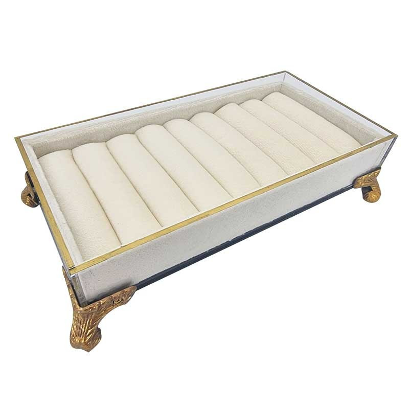 Baguier style baroque en velours écru et métal doré