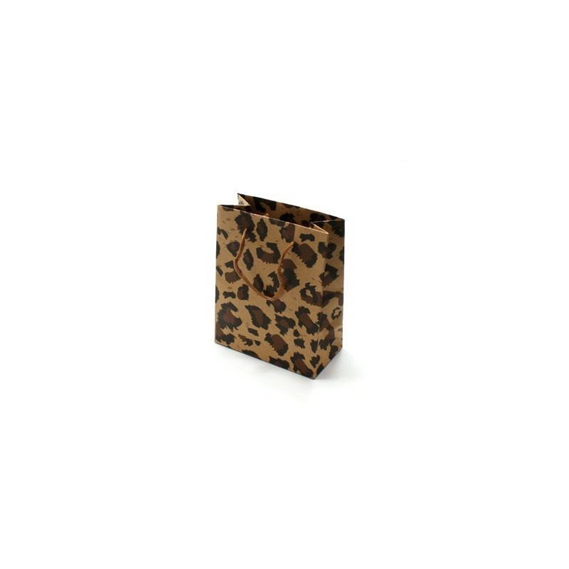 Lote de 12 bolsas de papel kraft marrón natural decoradas con estampado de leopardo, 31 x 10 x 42 cm