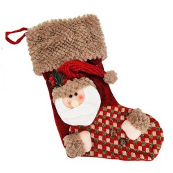 Calcetín decorativo de navidad rojo con motivo de Papá Noel