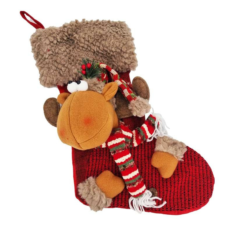 Chaussette décorative de Noël rouge motif Renne