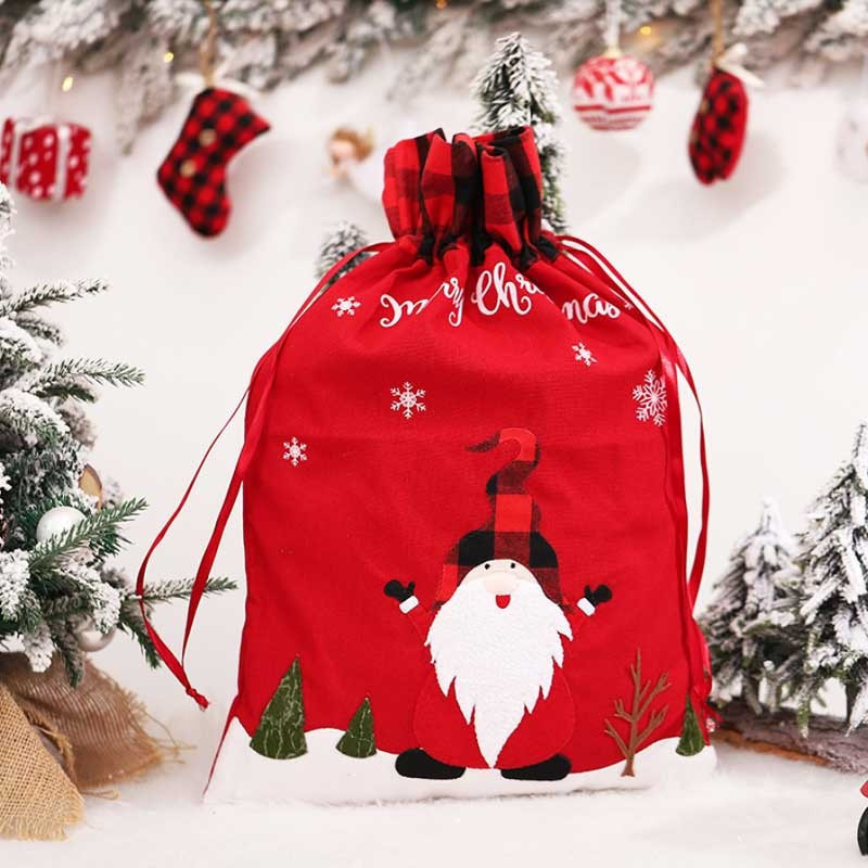 1 bolsa grande de algodón rojo con motivos de navidad de cuadros rojos