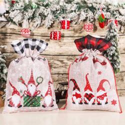1 bolsa grande tipo cartera de yute con motivo de navidad de cuadros negros