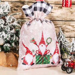 1 bolsa grande tipo cartera de yute con motivo de navidad de cuadros negros