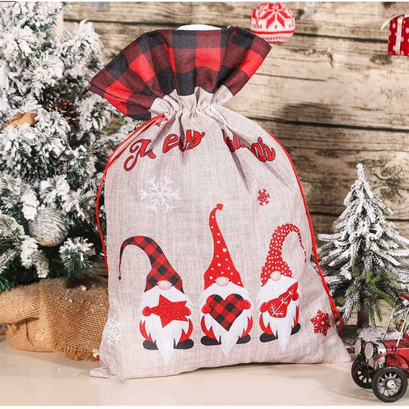 1 bolsa grande de yute con motivo de navidad de cuadros rojos