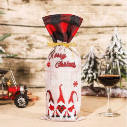 1 bolsa de yute para botella con motivo de navidad de cuadros rojos
